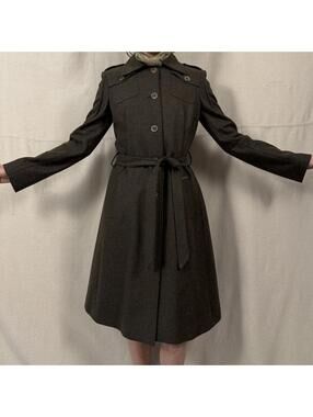 John Galliano dark green wool trench coat overcoat designer minimalist high end